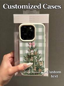 1 carcasă de telefon personalizabilă cu text și design tematic de Crăciun în carouri verzi și albe, potrivită pentru iPhone 17 Pro Max/17 Air/15 Pro Max/16 E/14 Plus/13/12/11, S24/20 Ultra, Redmi Note 13 Pro Plus, fabricată din material TPU, plină de atmosferă de sărbătoare, cel mai bun cadou pentru familie și prieteni de Crăciun.