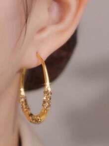 Sterling Silver Twisted Ruffled Hoop Earrings - Women's Sparkling Rhinestone  Statement Jewelry, Perfect For Party & Daily Wear - Vàng - Xem 8