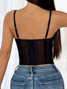 性感蕾丝网纱露背连体衣，女士无肩带夏季塑身衣