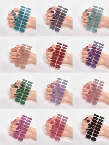 16pcs Solid Color Nail Stickers, Shiny Design, Full Nail Stickers, Solid Color Nail Polish Film Stickers, Women Salon Manicure Experience