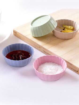 1 pieza Plato redondo compacto y lindo de unicolor simple para salsa de inmersión, vinagre, aperitivos, higiene del hogar y cocina, de harina de trigo, versátil y multifuncional