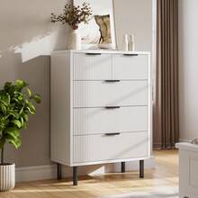 Kommode Mit 5 Schubladen Weiß Sideboard Komodenschrank Für Wohnzimmer Schlafzimmer Kommode Mit Großer Schubladenschrank Flur Möbel Arbeitszimmer 95X70X40 cm