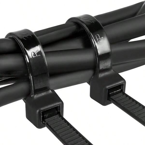 100pcs Black Cable Ties - High Strength, UV Resistant, Self-Locking, 7.87 Inches, Suitable For Home And Office Wire Management