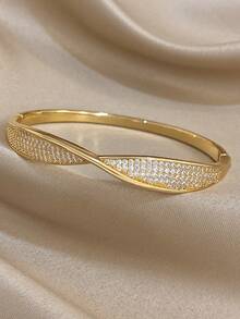 1pc Geometric Cross Bangle Bracelet Golden Bangle Bracelet For Women Elegant Stackable Bracelet For Daily Party Jewelry Birthday Christmas Gifts - Multicolor - View 6