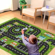 Alfombra de Juego para Coche Porttil para Nios - Alfombra de Carretera para Nios, Sala de Juegos, Tapete Ciudad Carretera, Tapete Didactico Interactivo 80x120 - Verde + 3'11" x 2'7" (Rectangular) - Ver 3