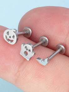 3 Pairs/Set Of Cute Creative Halloween Earrings, Pumpkin Ghost Stainless Steel Anti Allergy - Personalized Fashion Earrings Suitable For Holiday Celebration