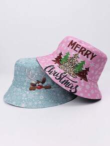 1 Stück Weihnachtsmann Partyhut aus Polyester, Muster und umkehrbar, warm, Herbst/Winter Weihnachtskostüm Zubehör, umkehrbarer Sonnenhut mit Weihnachtsmotiven