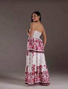 July Tropical Strapless Dress In Various Prints, 2025 Collection - White/pink - View 5