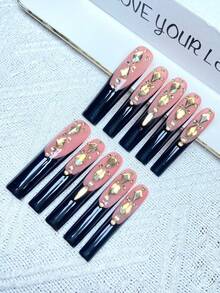 10 piezas Uñas postizas extra largas de estilo Y2K de cobertura total, hechas a mano con decoración de brillantes de 3D, perfectas para bodas, fiestas, San Valentín, cumpleaños, regalos de Navidad. Uñas reutilizables y ajustables con 1 pieza de gel de gelatina/1 pieza de tiras de frotamiento mini, set de uñas postizas desmontables.