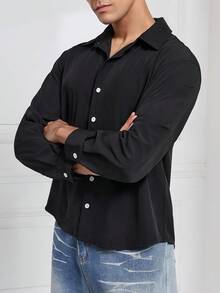 Herren Lässiges Langarm-Hemd mit Knopfleiste - atmungsaktiv für den Alltag - Schwarz - Übersicht 3