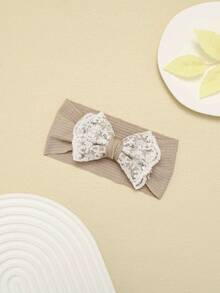 1pc Autumn/Winter Knitted Striped Baby Headband, Lace Embroidered Floral Bow Infant Headwear, Cute & Sweet Girls Princess Hair Accessories