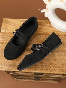 女士时尚圆头黑色鞋，黑色工作鞋，适合所有季节的休闲百搭平底鞋，优雅的平底鞋，玛丽珍芭蕾平底鞋，适合办公室、派对、婚礼、户外 - 黑色 - 查看 4