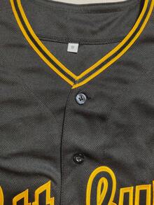 KTYSDE Men's #30 Black Baseball Jersey, Loose Fit V-Neck Short Sleeve Cardigan With Pittsburgh Embroidered Letters, Suitable For Casual Daily Wear, Streetwear, Baseball, Golf Training, Fan Gift, Unisex Spring Sports - Black - View 4