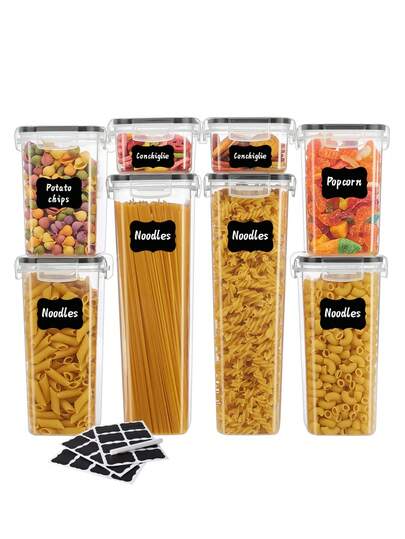 30/36/42-Piece Set Closed Food Storage Container With Lid,  Plastic Kitchen Storage Room Organization And Storage, Dry Food Cans For Cookies, Grains, Pasta, Flour, Sugar, Labeled, Marker Pen, Dishwasher Safety, Plastic Food Storage Cans, Household Kitchen Supplies