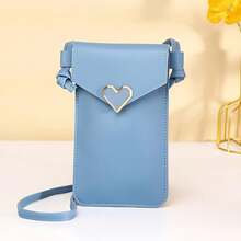 1 Super Cute Touchscreen-Compatible Crossbody Phone Wallet, Student Girls' Exclusive Solid-Color Love Pattern Small Coin Purse, Mini Shoulder Phone Bag (3 Colors Available: Pink-Blue, Light Pink, Dark Pink). It Symbolizes The Convenience And Peace Of Mind Of Daily Carrying, The Cute Vitality Of Campus Life, And The Sweet Freshness Of Matching Styles. - Multicolor - View 9