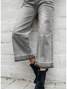 Wide Leg Jeans Straight Leg Jeans Denim Pants Zimbaplatinumhalloween - Cropped Black - View 2