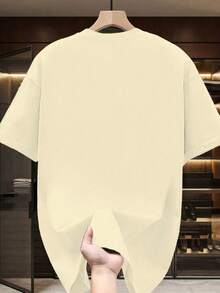 Camiseta informal de manga corta con cuello redondo para hombre, diseño minimalista, ideal para uso,camisas de hombre,playeras de hombre,blusas mexicanas de septiembre,ropa de hombre,playeras,halloween,ropa deportiva hombre - Caqui - Ver 2