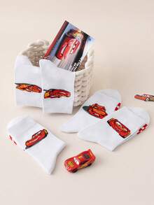 Disney 5双装汽车提花图案男士船袜，黑白条纹，可爱卡通图案，防臭吸湿，休闲运动圆领卡通设计，适合学生/成人作为礼物和日常穿着，袜子 - 彩色 - 查看 3