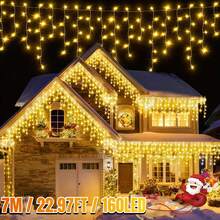 Luce a colonna di ghiaccio a fiocco di neve solare - 96/160 LED, luce di Natale per interni/esterni, IP65 impermeabile, 8 modalità di illuminazione per grondaie, tenda solare per esterni, adatta per Natale, case, giardini, alberi, cortili, festival, matrimoni, raduni, decorazione per feste (bianco caldo/multicolore/bianco)