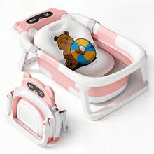 LOVEWE Foldable Baby Bath Tub (Newborn To Toddler), Durable Essential With Soft Pad, Portable Travel Style & Removable Non-Slip Hooks - Pink - View 1