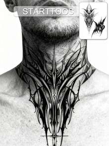 CAT QUEEN ART 2PCS Juice Tattoo, Made Of Natural Plant Ingredients, Semi Permanent Men's Tattoo Stickers, Minimalist Tattoos, Gothic Style, Personalized Patterns, Fake Tattoos, Shoulder, Neck, Collarbone, Chest, Waist, Abdomen, Temporary Body Tattoos, Daily Parties, Holiday Gifts, Body Decoration For 1-2 Weeks, Non Fading, Non Reflective, Waterproof, Realistic Tattoo Stickers, - Blue - View 1