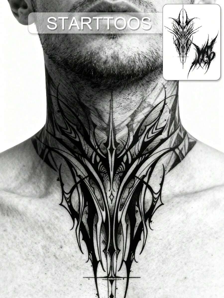 CAT QUEEN ART 2PCS Juice Tattoo, Made Of Natural Plant Ingredients, Semi Permanent Men's Tattoo Stickers, Minimalist Tattoos, Gothic Style, Personalized Patterns, Fake Tattoos, Shoulder, Neck, Collarbone, Chest, Waist, Abdomen, Temporary Body Tattoos, Daily Parties, Holiday Gifts, Body Decoration For 1-2 Weeks, Non Fading, Non Reflective, Waterproof, Realistic Tattoo Stickers, - Blue - View 1