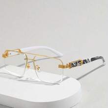 1 Pair Of ENSARJOE Men's Half-Frame Glasses - Gold Frame With Transparent Lenses, Suitable For Daily And Formal Wear - Modern Simple Luxury Fashion Accessories - trong suốt - Xem 1