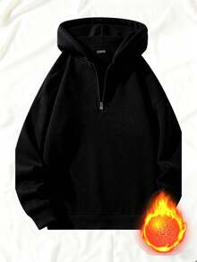 Men's Fashion Printed Half-Zip Gray Sweatshirt, Suitable For Outdoor Activities Like Walking, Kicking Grass, Fishing, Warm For Autumn/Winter Black - Black - View 2