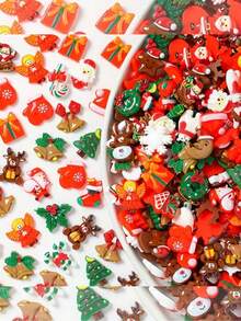 100 件什锦圣诞树脂饰品，ABS 平背装饰，用于 DIY 工艺品，节日形状装饰，用于剪贴簿和珠宝制作（随机款式）