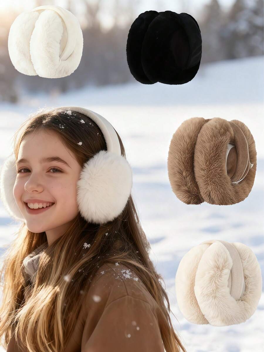 1pc Girls Winter Warm Earmuffs, Fashionable Plush Anti-Freeze Ear Warmers, Foldable