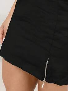 TETE FASHION OVERALLS WOMEN'S SHORT OVERALL V-NECK ELEGANT TAILORING - 黑色 - 查看 4