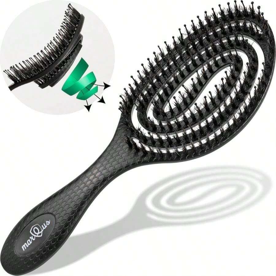 MarQus Detangle Boar Brush Women And Men, Exclusive Ultra-Soft Bending Bristles And Body - Glide Through Tangles With Ease For All Hair Types - Women, Men, Wet And Dry Hair, 1pcs Black Brush - MàuA - Xem 1