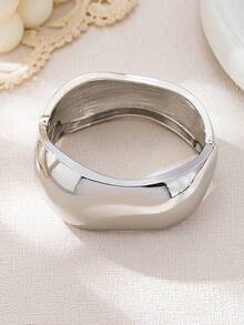 Bộ 3 chiếc/1 bộ vòng tay kim loại hình giọt nước trơn không đối xứng hình học tối giản, phù hợp cho phụ nữ, chất liệu hợp kim kẽm và kim loại trơn dày, bền chắc - bạc - Xem 20