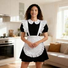 1pc Ruched Maid Style Kitchen Apron, Women's Cooking Apron, Household Cleaning Apron, Cooking Apron, European Style White Apron, Maid Pleated Apron, Daily Half-Body Waitress Apron, Home Living Holiday Decor, Holiday Apron, Kitchen Accessories, Suitable For Kitchen, Bathroom, Home, Outdoor