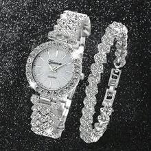 2pcs Women's Fashion Casual Roman Dial Full Diamond British Watch With Jewelry Accessories Set Fashion Rhinestone Bracelet Set Wedding Celebrations, Corporate Gifts, Annual Meetings, Employee Gifts, High-End Business Women, Daily Outfits, Birthday Gifts, Holiday Party Gifts, Parties, Beach Vacations, Valentine's Day Gifts, Women, Family, Friends, Lovers, Mothers, Students, Teenagers, Girls-The Perfect Gift