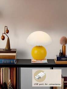 1 Stück europäische cremefarbene Pilz Tischlampe mit dimmbarer Funktion | abgerundeter Eisenkörper, erhältlich in Rosa/Gelb/Weiß. Ideal für Innenraum-Tischdekoration, Ambiente-Beleuchtung in Schlafzimmern und Wohnzimmern, sanfte Beleuchtung für Arbeitszimmer und Cafés.