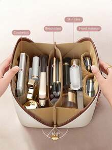 Sac de maquillage de voyage en PU, sac cosmétique imperméable avec lettrage, sac de maquillage grande capacité à plusieurs couches, pochette à fermeture éclair, sac de rangement de voyage portable, sac imperméable multifonction, organisation du maquillage et des bijoux, accessoires de voyage, nécessités de croisière, rangement pour baume à lèvres et enrobés à ongles, cadeau de la Saint-Valentin, cadeau pour demoiselle d'honneur, cadeau d'anniversaire, cadeau pour amis et enseignants, cadeau de fête, cadeau pour la fête des mères, cadeau pour femmes - Multicolore - Voir 7