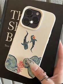 Ocean 1pc White Double Whale Bible Pattern Full Coverage TPU Shockproof Phone Case Compatible With Apple 16, 15, 14, 13, 12, 11 Pro Max And Series - 款式6(1pc) - 查看 2