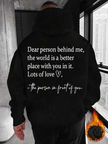 Zrgoth Men's Casual Versatile Healing Warm Slogan Print Kangaroo Pocket Hoodie Sweatshirt, Suitable For Couples, Autumn/Winter - Black - View 6