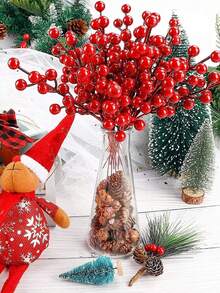 5/15/30 件圣诞节家居装饰冬青财富 12 头红色水果仿真人造红色浆果茎浆果采摘冬青浆果树枝圣诞树装饰插条桌面中心花瓶插条圣诞花环 DIY 配件