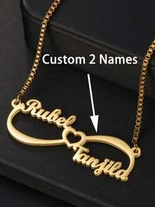 Customized Name Necklace, Women's Personalized Name Necklace, Customized Infinity Symbol Double Name Necklace, Personalized Stainless Steel Gold-Plated Necklace, Halloween Decoration, Customized Jewelry, Women's Jewelry, Wedding Gift (Girlfriend), Couple Anniversary Gift, Valentine's Day & New Year Gift, Retro Gold Valentine's Day Gift, Suitable For Middle School, High School, College Students - Multicolor - View 1
