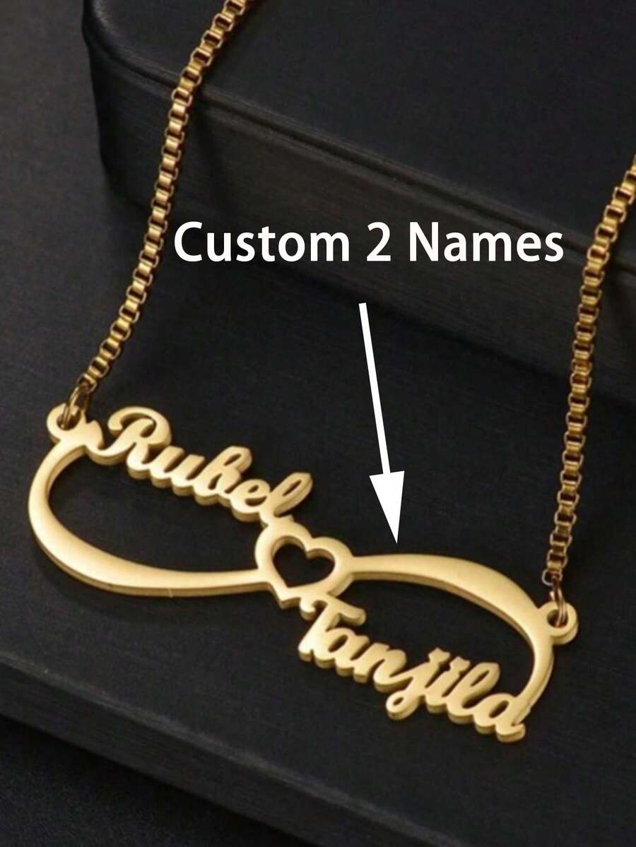 Customized Name Necklace, Women's Personalized Name Necklace, Customized Infinity Symbol Double Name Necklace, Personalized Stainless Steel Gold-Plated Necklace, Halloween Decoration, Customized Jewelry, Women's Jewelry, Wedding Gift (Girlfriend), Couple Anniversary Gift, Valentine's Day & New Year Gift, Retro Gold Valentine's Day Gift, Suitable For Middle School, High School, College Students - Multicolor - View 1