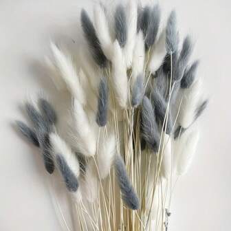 波西米亚风格蒲苇花束：100 枝灰色和白色，非常适合圣诞节、万圣节、斋月和感恩节装饰