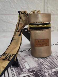 Asaloog Mini Silk (Plain) High Capacity Key Chain Purse/Coins, Lipstick Ref: DA-1306 - Champagne - View 1