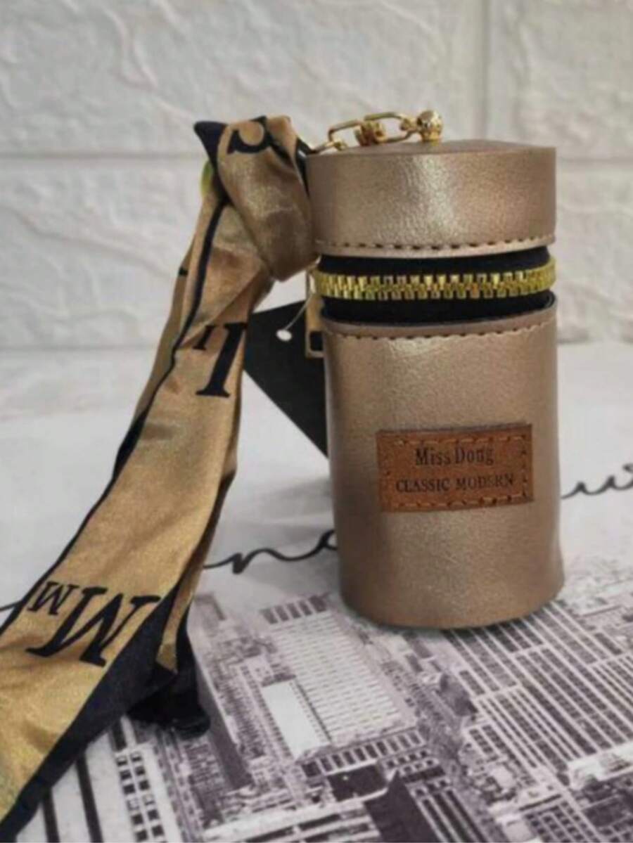 Asaloog Mini Silk (Plain) High Capacity Key Chain Purse/Coins, Lipstick Ref: DA-1306 - Champagne - View 1
