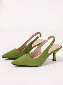 Giày cao gót hở gót màu xanh lá cây thanh lịch, mũi nhọn, quai đơn, dự tiệc tối dành cho nữ, cỡ lớn - màu xanh lá - Xem 5