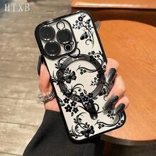 funda de teléfono Patrones de flores hermosas La funda de teléfono magnética electrochapada con lente todo incluido soporta carga inalámbrica magnética y adecuada para las series iPhone16promax, 16 15pro, 14 14 Plus/14 Promax, 13 13 Pro, 12Pro, 11/11 Pro y Pro.un gran regalo para amigos, cumpleaños y festivales. - Dorado - Ver 9