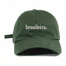 Unisex Dad Hat In 100% Cotton Twill, Brazilian Custom Curved Brim. - 軍綠色繡花白色 - 查看 5