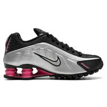 Nike Giày chạy bộ SHOX R4, giày thể thao nữ nhẹ và thời trang, thích hợp cho chạy bộ, thể thao và đi làm AR3565-012 - Đen/Bạc ánh kim/Tím hồng loang lổ - Xem 2
