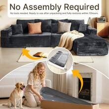 NIZULA FOAM 135'' Cloud Sectional Couch With L-Shaped Recliner,(Gray) Boneless Corduroy Sofa With Deep Seat, Modern Modular Couch For Living Room, No Assembly Required, Comfy Plush Corduroy Fabric,Sofa De Sala,Couch,Sofa Cama,Muebles Para Sala,Couch For Living Room, Living Room Furniture, Muebles, Bedroom Furniture Set, Recliner Chair For Adult, Living Room Set Furniture. - 灰色 - 查看 4